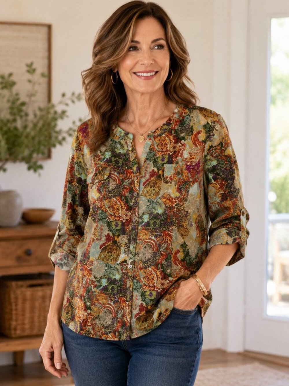 Orvis Multicolor Paisley Floral 100% Cotton Button Front Shirt Womens 16